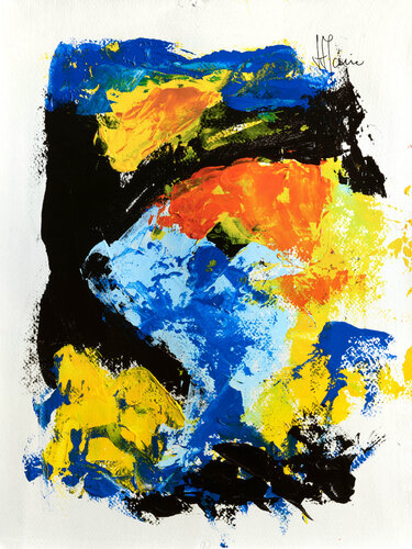 Création abstraite série Humeurs H035 avec cadre au choix (noir ou bois clair) van Jean-Jacques Marie, Schilderij te koop op Singulart