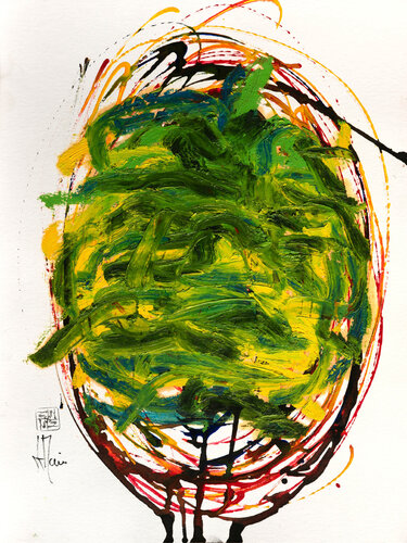 Création abstraite série Humeurs H244 avec cadre au choix (noir ou bois clair) von Jean-Jacques Marie, Malerei kaufen auf Singulart