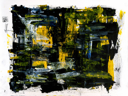 Création abstraite série Essence E045 avec cadre au choix (noir ou bois clair) van Jean-Jacques Marie, Werk op papier te koop op Singulart