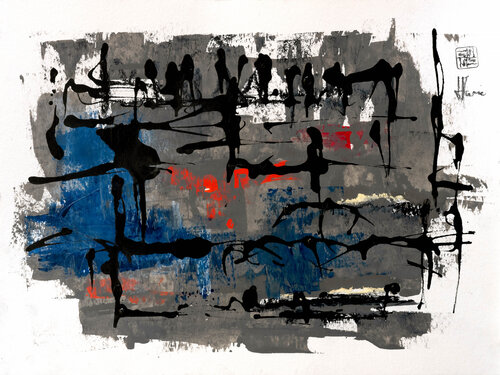 Création abstraite série Essence E046 avec cadre au choix (noir ou bois clair) van Jean-Jacques Marie, Werk op papier te koop op Singulart