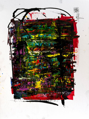 Création abstraite série Essence E047 avec cadre au choix (noir ou bois clair) by Jean-Jacques Marie, Work on Paper for Sale on Singulart