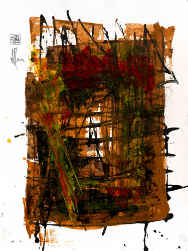 Création abstraite série Essence E048 avec cadre au choix (noir ou bois clair) de Jean-Jacques Marie, Obra en papel a la venta en Singulart