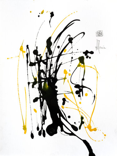 Création abstraite série Essence E067 avec cadre au choix (noir ou bois clair) by Jean-Jacques Marie, Work on Paper for Sale on Singulart