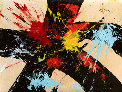 Création abstraite série Humeurs H159 avec cadre au choix (noir ou bois clair) van Jean-Jacques Marie, Schilderij te koop op Singulart