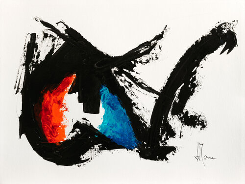 Création abstraite série Humeurs H306 avec cadre au choix (noir ou bois clair) van Jean-Jacques Marie, Schilderij te koop op Singulart