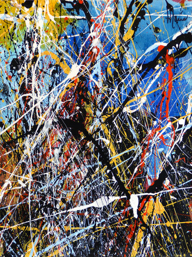 Création abstraite A040 avec cadre au choix (noir ou bois clair) van Jean-Jacques Marie, Schilderij te koop op Singulart