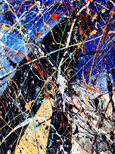 Création abstraite A366 avec cadre au choix (noir ou bois clair) van Jean-Jacques Marie, Schilderij te koop op Singulart