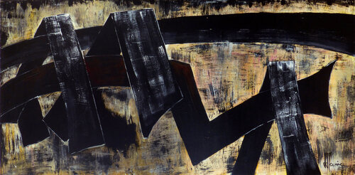 Composition abstraite n°975 sur panneau de bois van Jean-Jacques Marie, Schilderij te koop op Singulart