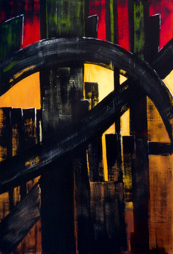 Composition abstraite n°477 sur panneau de bois van Jean-Jacques Marie, Schilderij te koop op Singulart