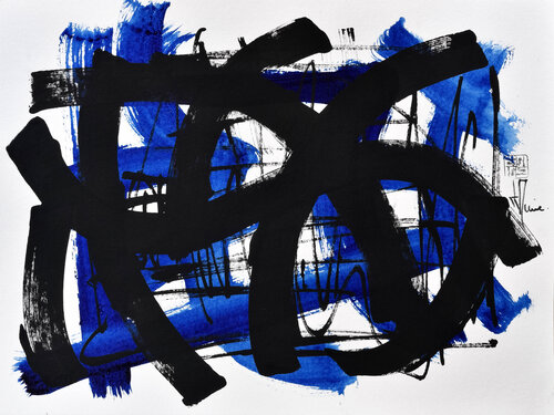Création abstraite série Essence E035 avec cadre au choix (noir ou bois clair) van Jean-Jacques Marie, Werk op papier te koop op Singulart
