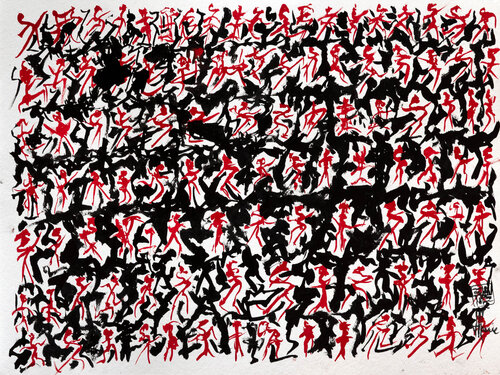 Scriptoglyphes S054 avec cadre au choix (noir ou bois clair) van Jean-Jacques Marie, Werk op papier te koop op Singulart