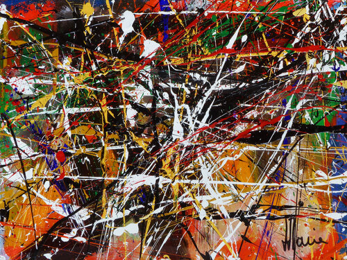 Création abstraite A133 avec cadre au choix (noir ou bois clair) van Jean-Jacques Marie, Schilderij te koop op Singulart
