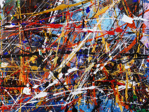 Création abstraite A132 avec cadre au choix (noir ou bois clair) par Jean-Jacques Marie, Peinture en vente sur Singulart