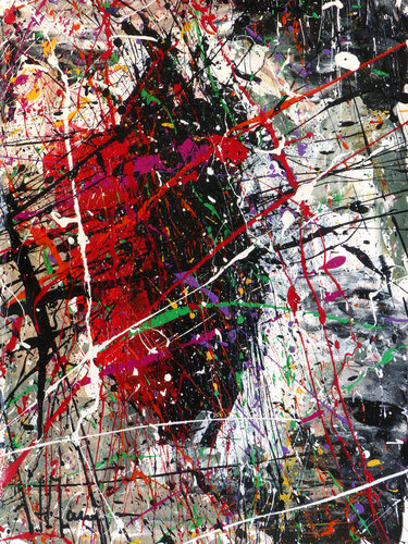 Création abstraite A233 avec cadre au choix (noir ou bois clair) van Jean-Jacques Marie, Schilderij te koop op Singulart