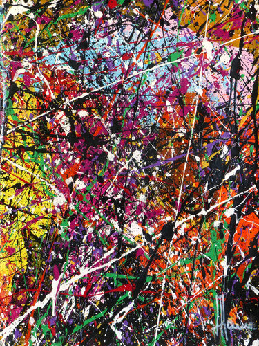 Création abstraite A231 avec cadre au choix (noir ou bois clair) van Jean-Jacques Marie, Schilderij te koop op Singulart