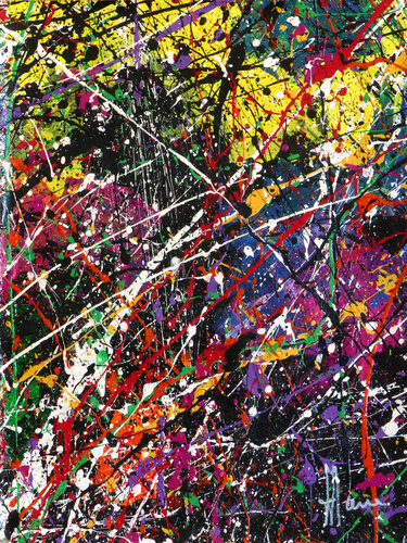 Création abstraite A225 avec cadre au choix (noir ou bois clair) van Jean-Jacques Marie, Schilderij te koop op Singulart