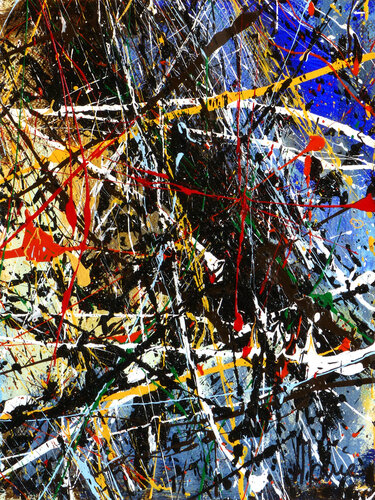 Création abstraite A145 avec cadre au choix (noir ou bois clair) van Jean-Jacques Marie, Schilderij te koop op Singulart