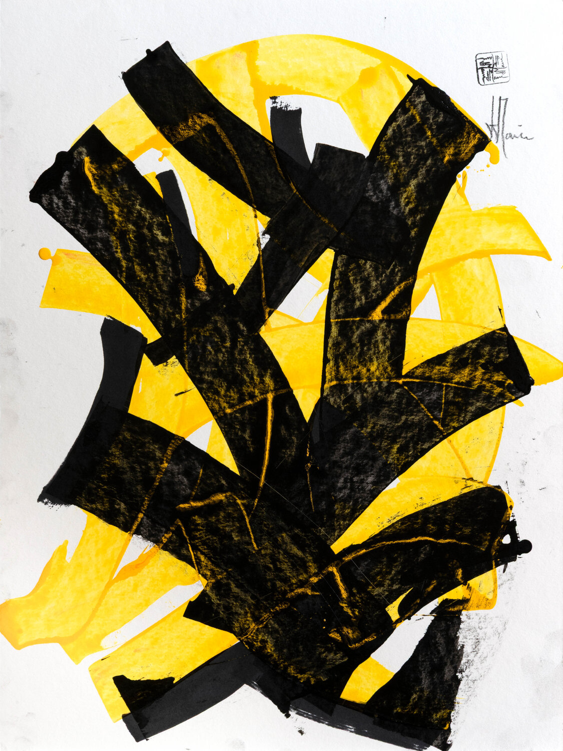 Création abstraite encadrée - Série Essence E027 Jean-Jacques Marie Werk auf Papier zu verkaufen