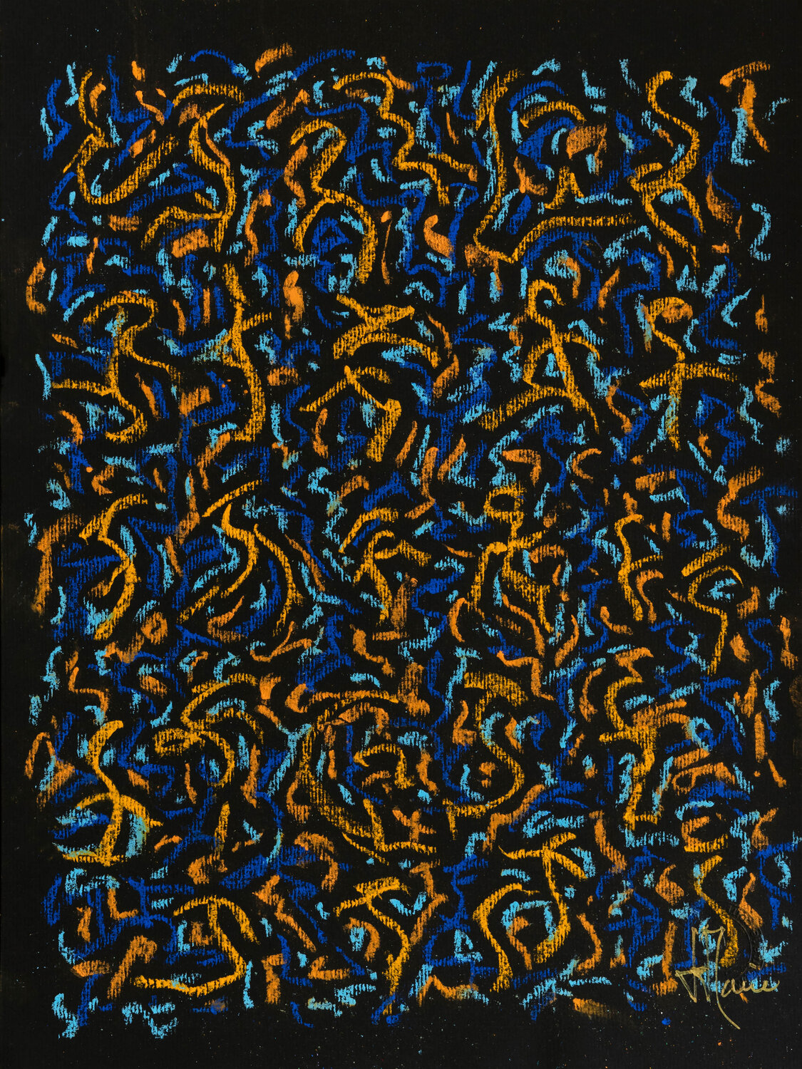 Scriptoglyphes S071 avec cadre au choix (noir ou bois clair) Jean-Jacques Marie Werk auf Papier zu verkaufen