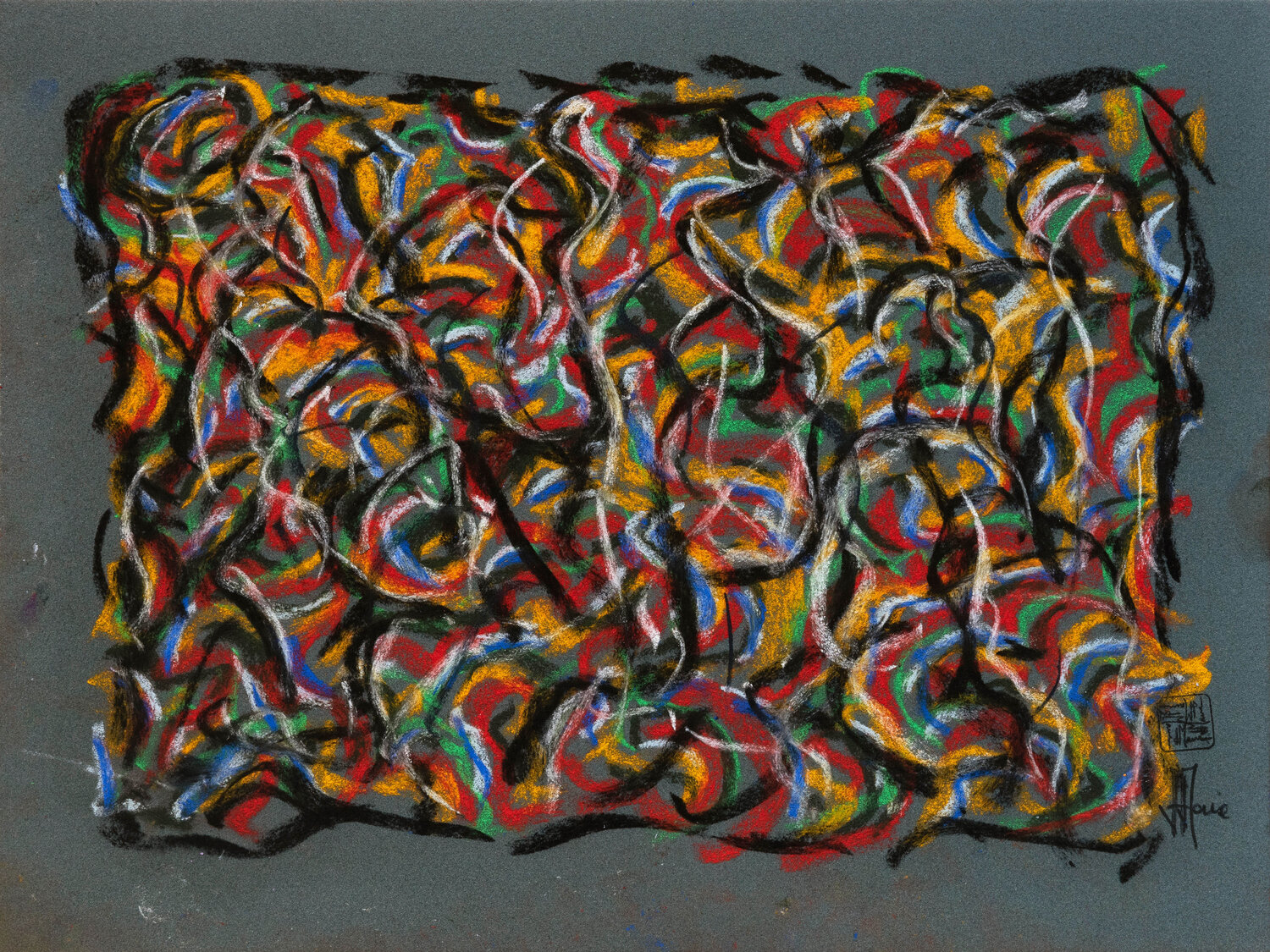 Scriptoglyphes S012 avec cadre au choix (noir ou bois clair) Jean-Jacques Marie Werk auf Papier zu verkaufen
