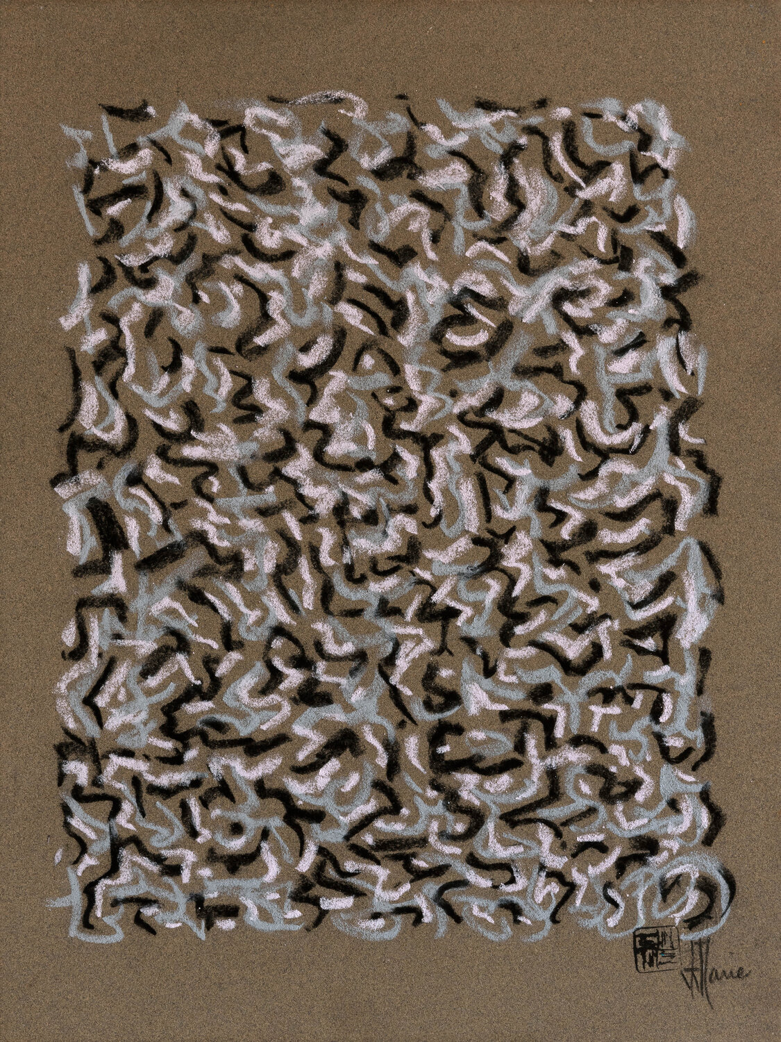 Scriptoglyphes S016 avec cadre au choix (noir ou bois clair) Jean-Jacques Marie Werk auf Papier zu verkaufen