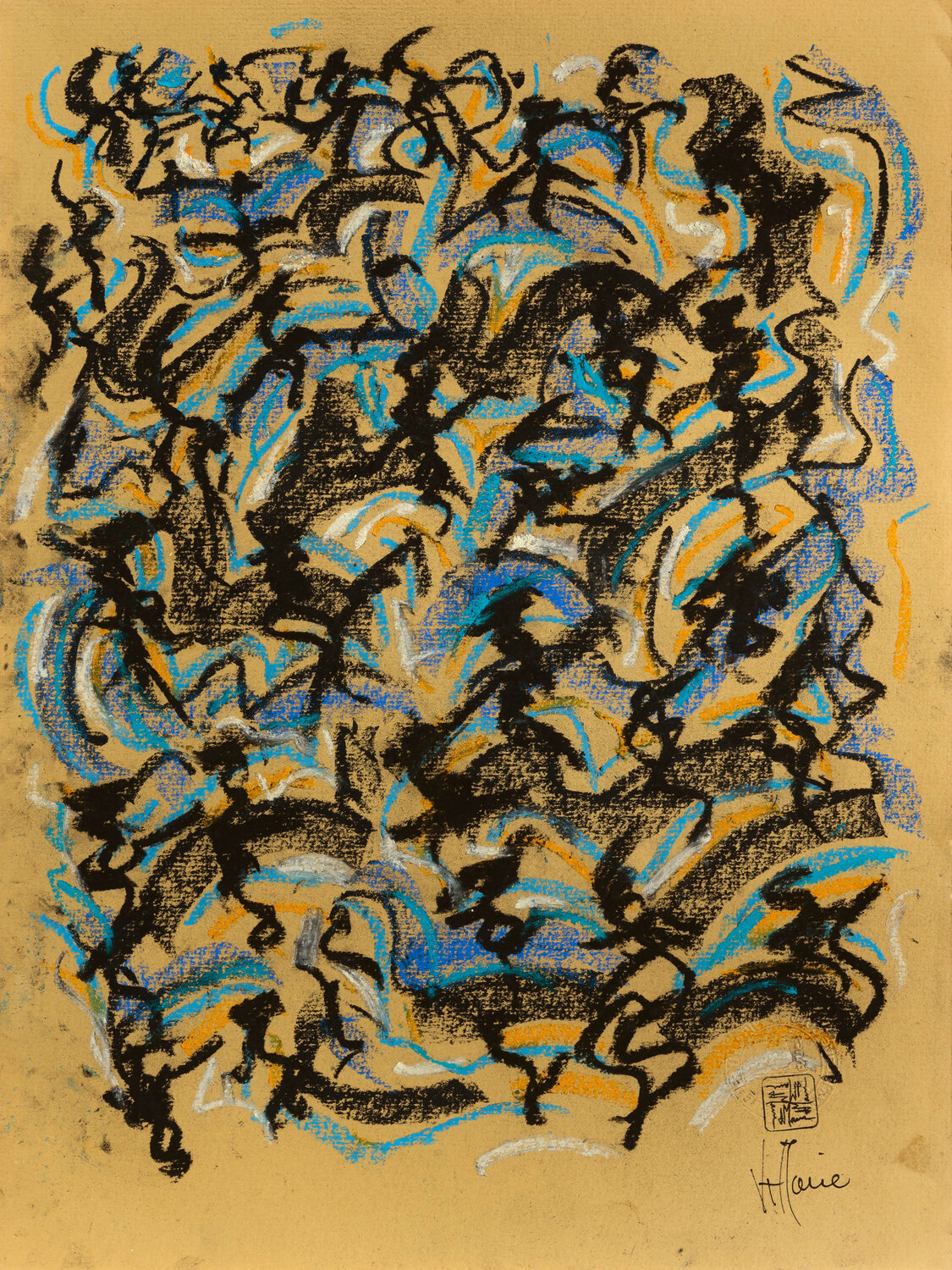 Scriptoglyphes S129 avec cadre au choix (noir ou bois clair) Jean-Jacques Marie Opera su carta in vendita
