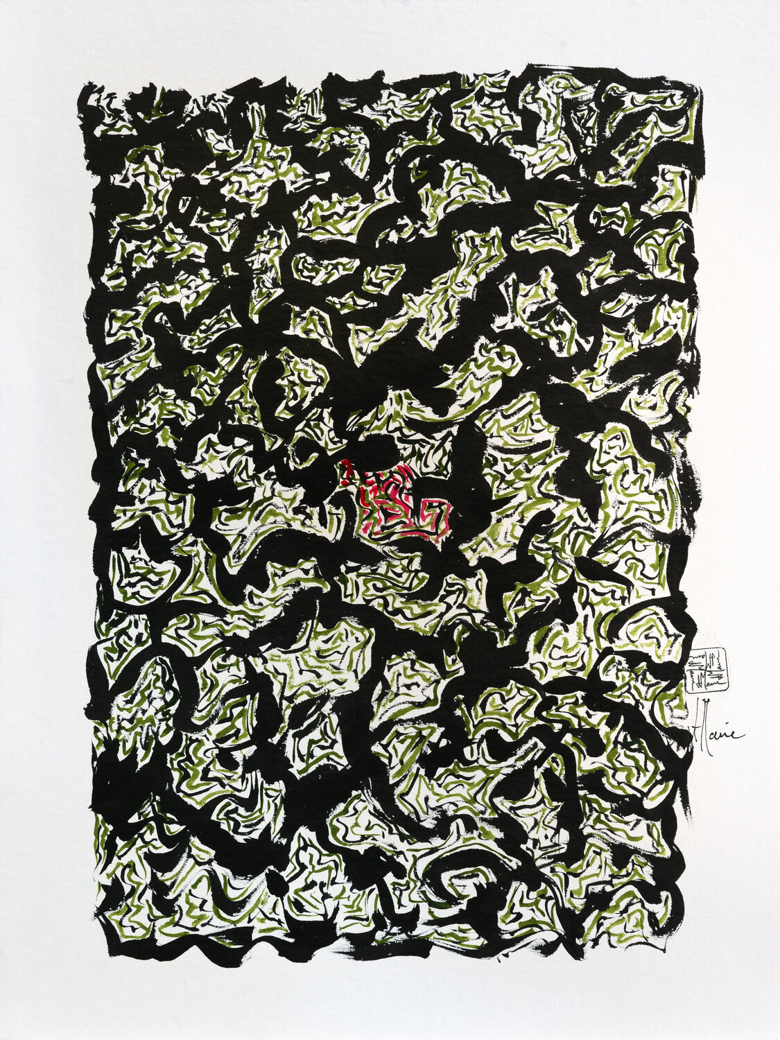 Scriptoglyphes S110 avec cadre au choix (noir ou bois clair) Jean-Jacques Marie Werk auf Papier zu verkaufen