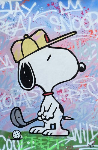 Snoopy plays golf de Alessandro Chindamo, Pintura a la venta en Singulart
