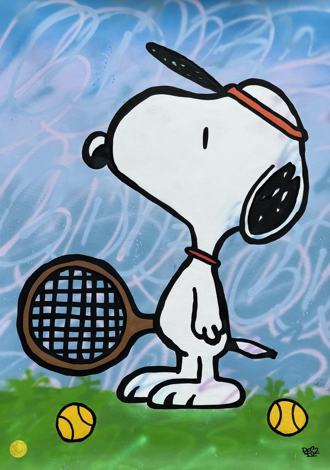 Snoopy plays tennis Alessandro Chindamo Pintura original en venta
