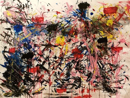 screaming in the black and bloody rain after the explosion de Lucien Krasinski, Pintura a la venta en Singulart