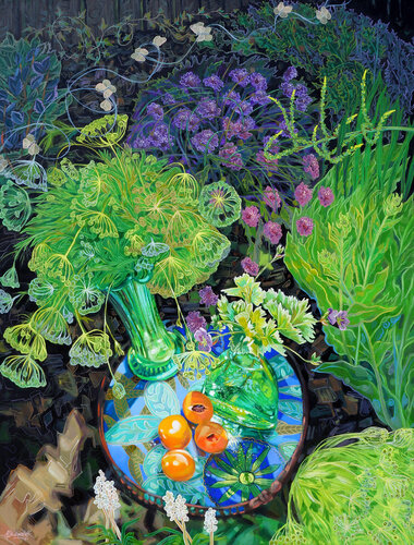 Blue-Green with Apricots von Gina Blickenstaff, Malerei kaufen auf Singulart
