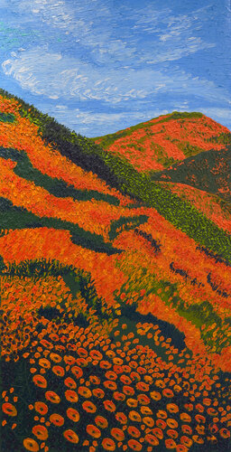 VALLEYS OF FLOWERS 24 - ORANGE POPPIES von Richa Dalmia, Malerei kaufen auf Singulart