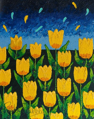 VALLEYS OF FLOWERS 33- YELLOW TULIPS von Richa Dalmia, Malerei kaufen auf Singulart
