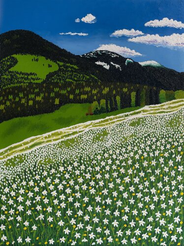 VALLEYS OF FLOWERS 35- WHITE NARCISSUS by Richa Dalmia, Painting for Sale on Singulart