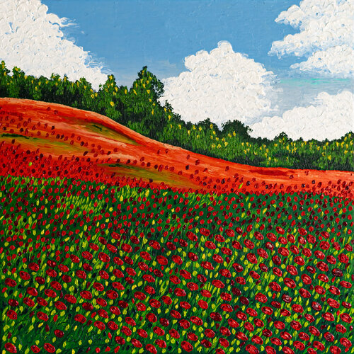 VALLEYS OF FLOWERS 16- SUNFLOWERS AND THE CLOUDS by Richa Dalmia, Painting for Sale on Singulart