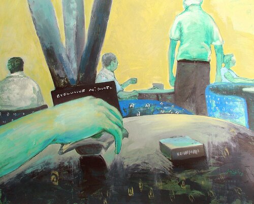 Sitting in A Cafe 1 van Loredana Gaina, Schilderij te koop op Singulart