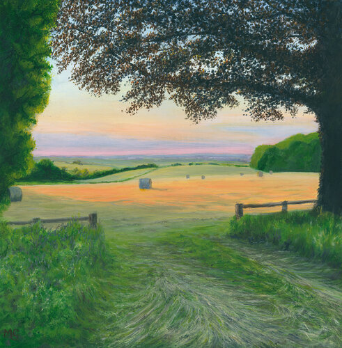 Cotswolds Evening Hay par Maire Gaffney, Peinture en vente sur Singulart