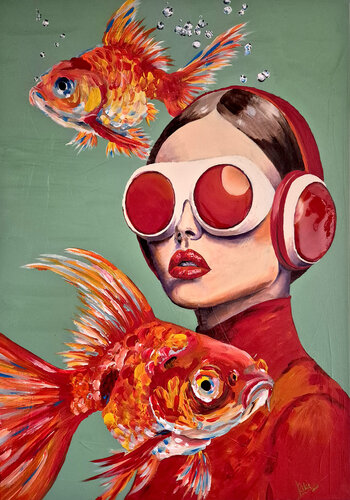 Seh nichts – Hör nichts // Die GOLDFISCH-TRILOGIE van Rike Wölke, Schilderij te koop op Singulart