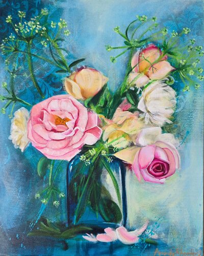 "Blue and Bloom" di Amanda Rheeders, Pittura in vendita su Singulart