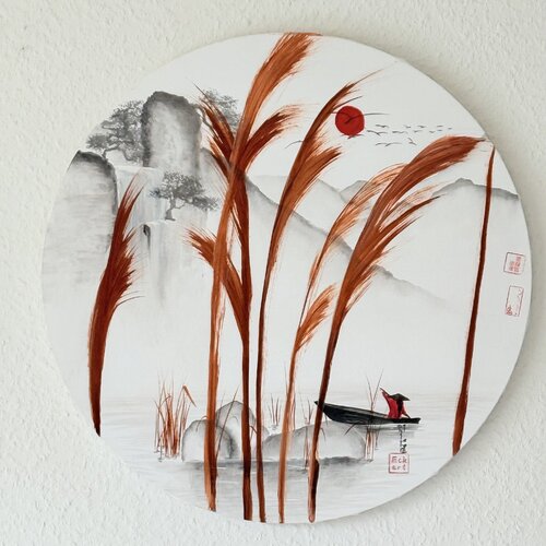 Fischer kontrolliert die Netzt , Sumi-e de Mike Eckert, Pintura a la venta en Singulart