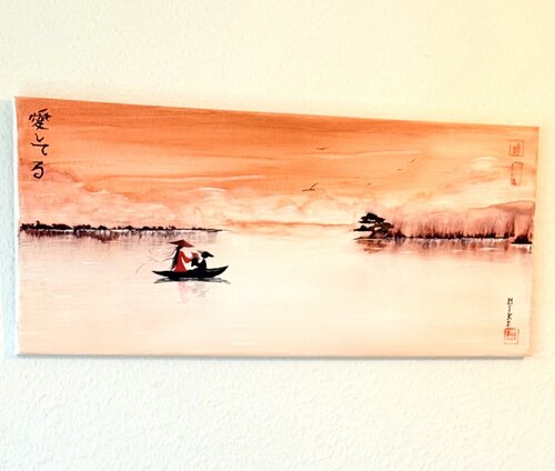 Die Frage aller Fragen ( Sumi-e) mit Kalligraphie( Ich Liebe Dich) de Mike Eckert, Pintura a la venta en Singulart