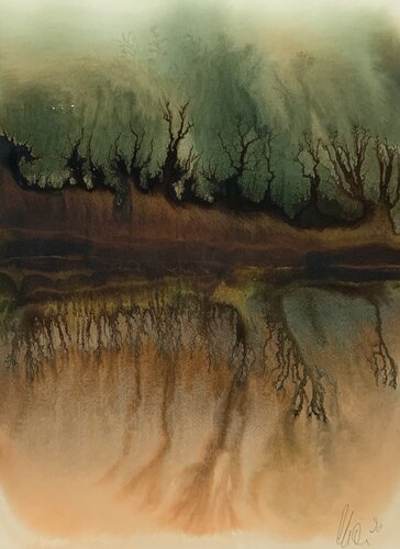 Moor-Landschaft, Aquarell mit Moorlauge van Siegfried Krön, Schilderij te koop op Singulart