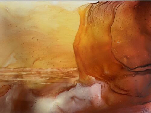 Welle trifft auf Felsen auf Synthetik-Papier Siegfried Krön