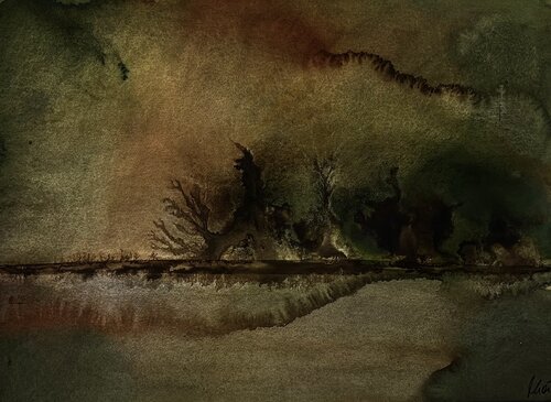 Moor-Landschaft, Aquarell mit Moorlauge van Siegfried Krön, Schilderij te koop op Singulart