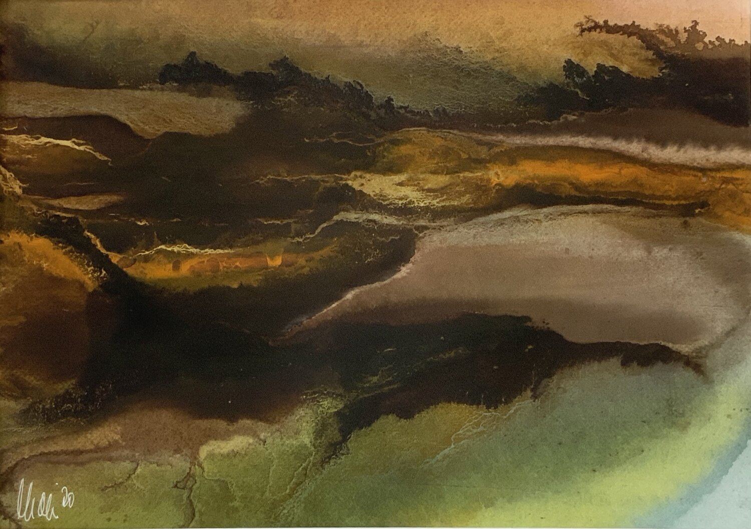 Moor-Landschaft, Aquarell mit Moorlauge Siegfried Krön Dipinto originale in vendita