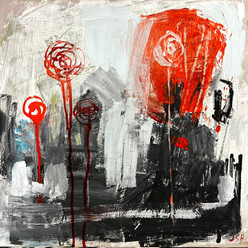 Flowers in red and black van Jenny Svenberg, Schilderij te koop op Singulart