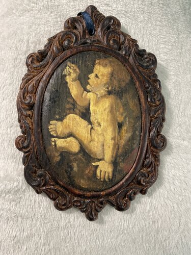 Bambino benedicente particolare da La vergine delle rocce by Elena Di Rosa, Painting for Sale on Singulart