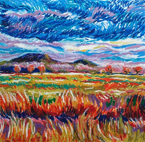 Desert sky with fiery grass von Maja Grecic, Zeichnungen kaufen auf Singulart