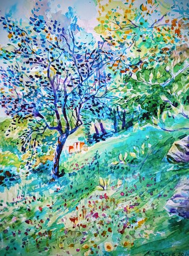 Bee hive in orchard von Maja Grecic, Malerei kaufen auf Singulart