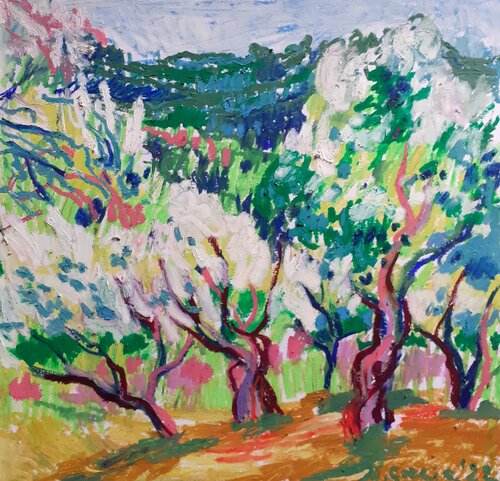 Olive grove by the mountains von Maja Grecic, Zeichnungen kaufen auf Singulart